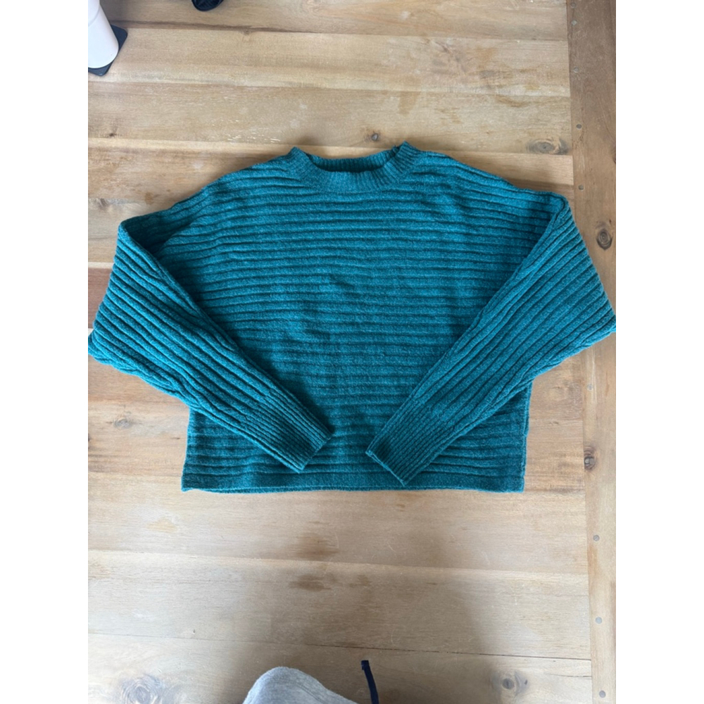 Pink Rose Teal Ribbed Crew Neck Sweater Women's Small